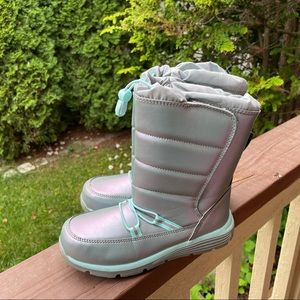 Lands End Youth Girls Gray Blue Iridescent Insulated Snow Boots Size 3M